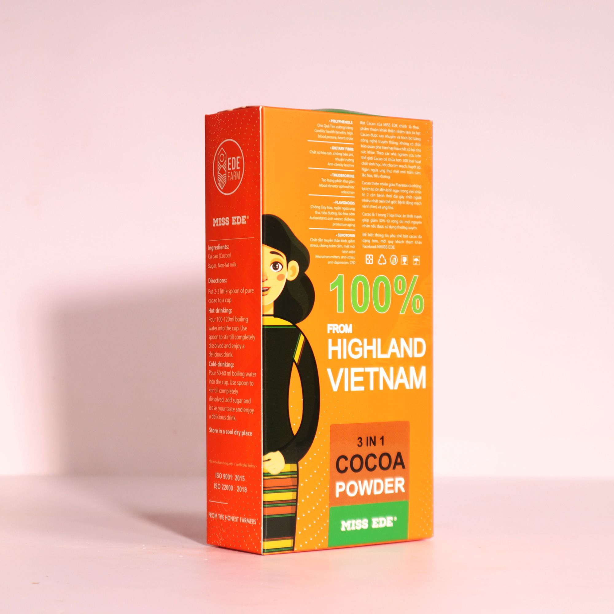 3in1 Cocoa powder MISS EDE (Box 200g)/ Ca cao 3in1 (bột) MISS EDE giữ nguyên bơ ca cao tự nhiên - Hộp 200 g