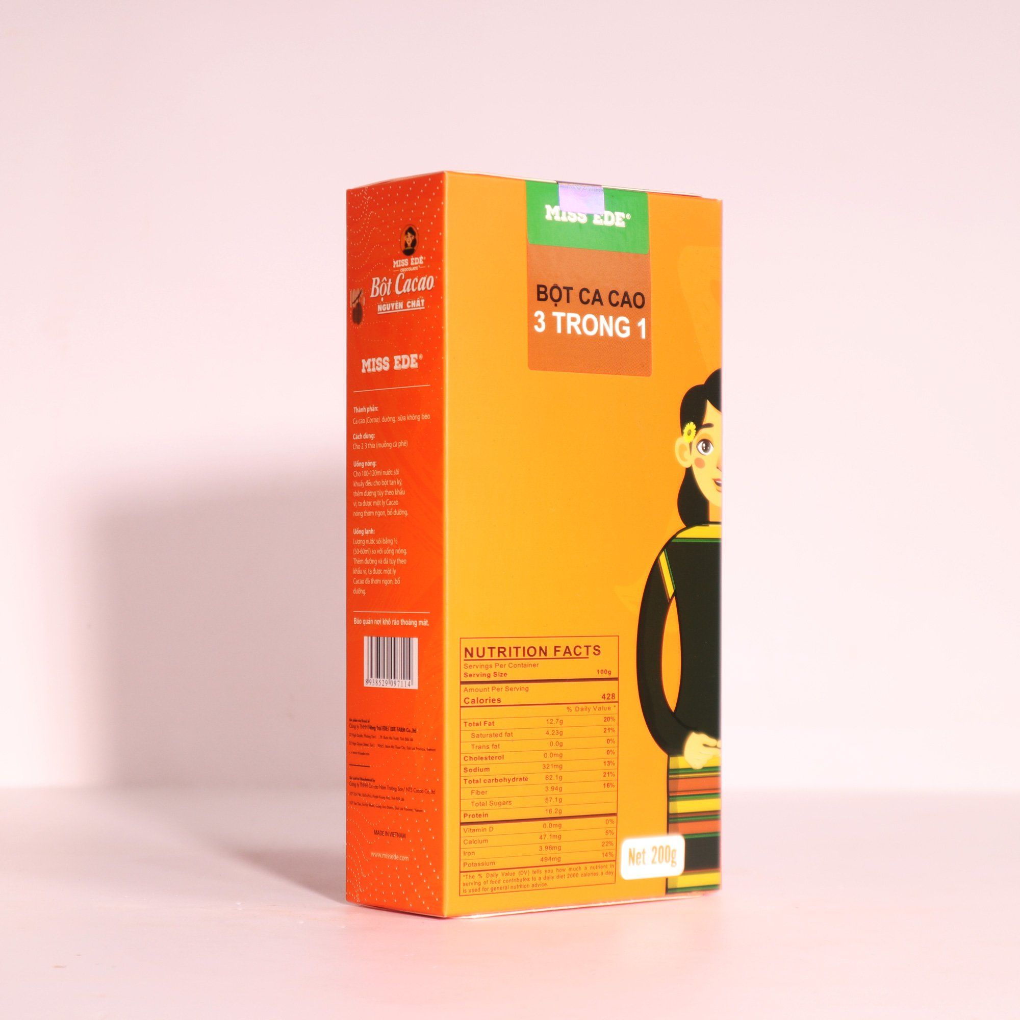3in1 Cocoa powder MISS EDE (Box 200g)/ Ca cao 3in1 (bột) MISS EDE giữ nguyên bơ ca cao tự nhiên - Hộp 200 g