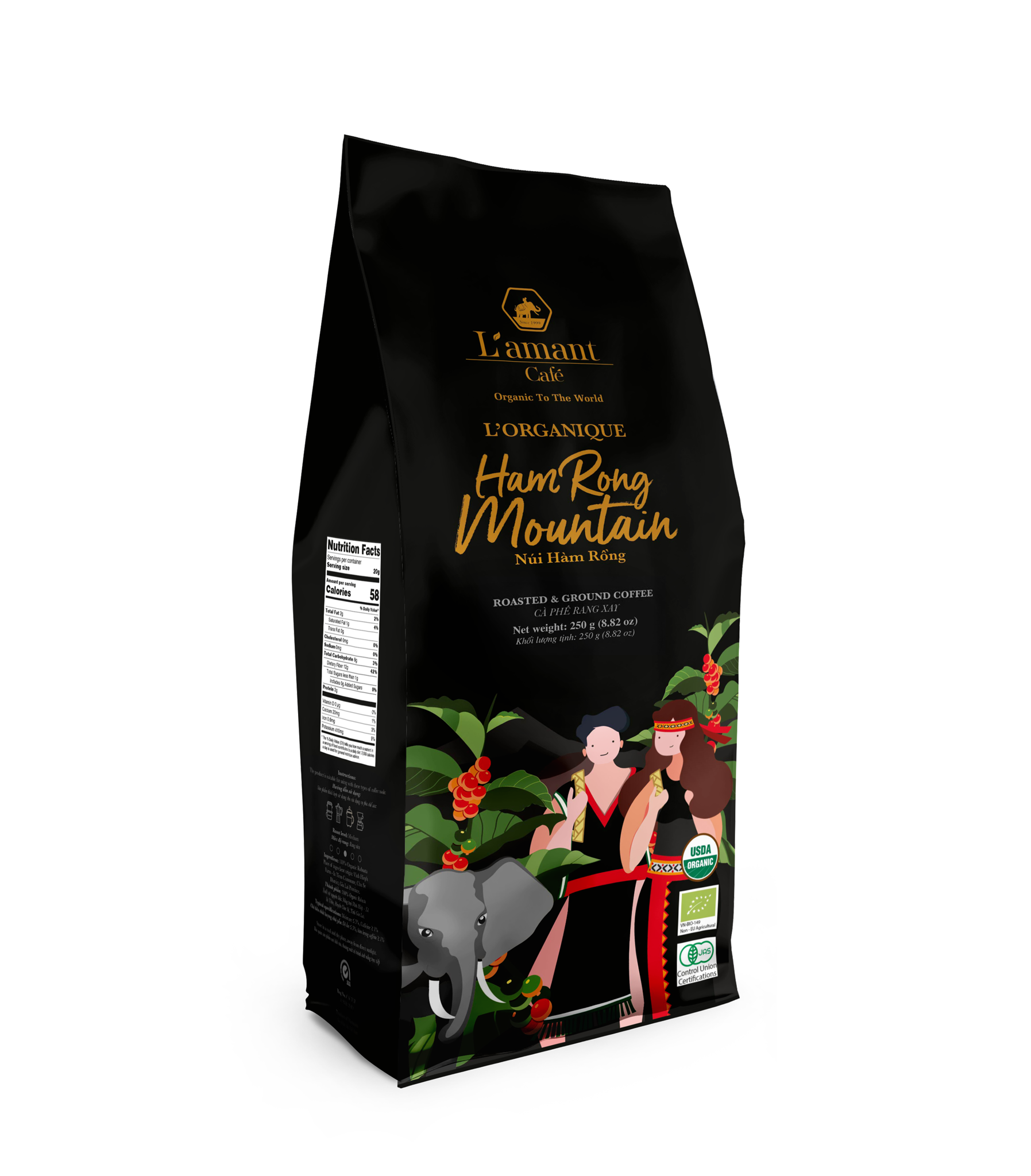 Cà phê hữu cơ nguyên chất L’amant Núi Hàm Rồng - Ham Rong Mountain Organic Coffee