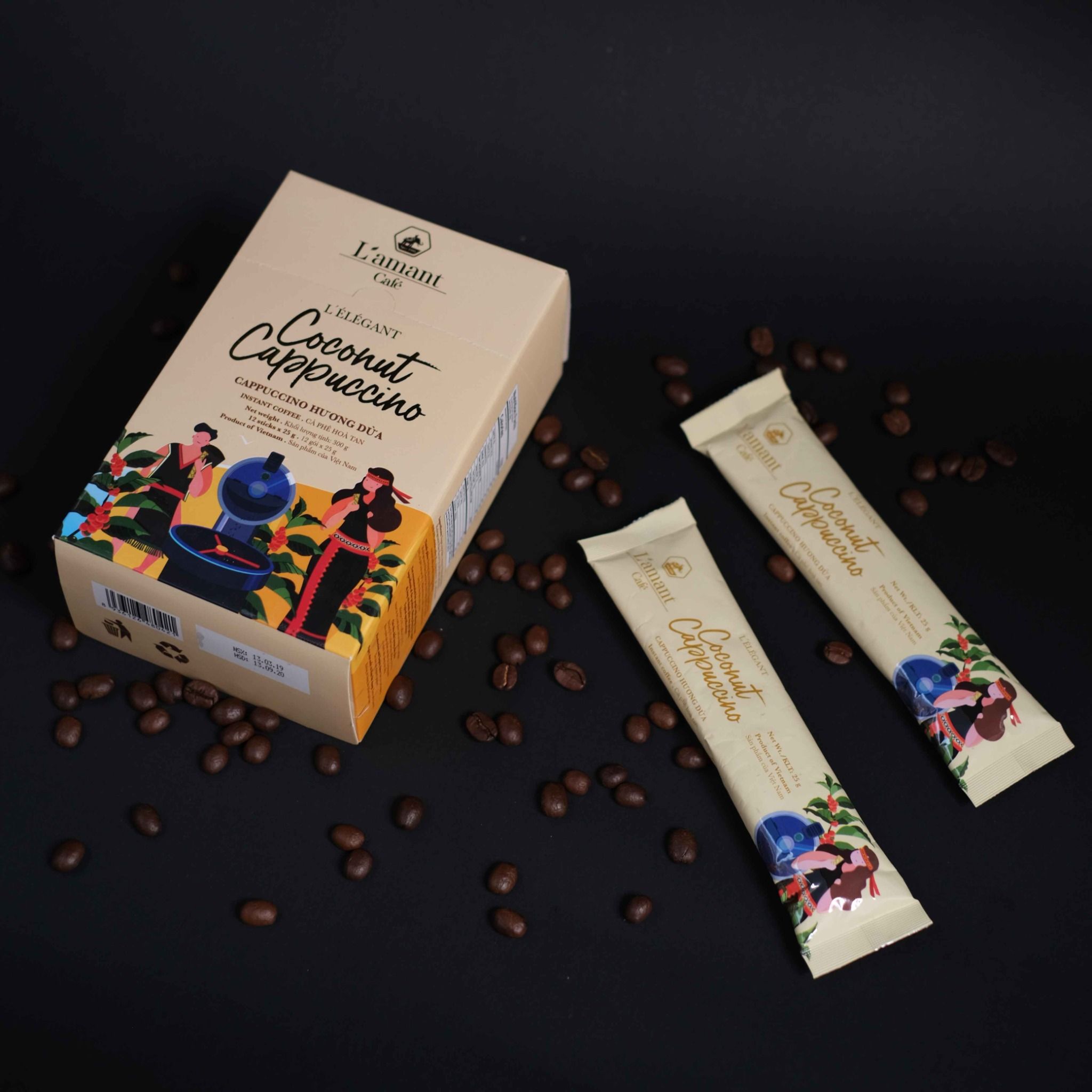  Combo 02 Coconut Cappuccino (Hộp 300g - 12 gói) và 03 Hộp 3IN1 (Hộp 192g - 12 gói) 