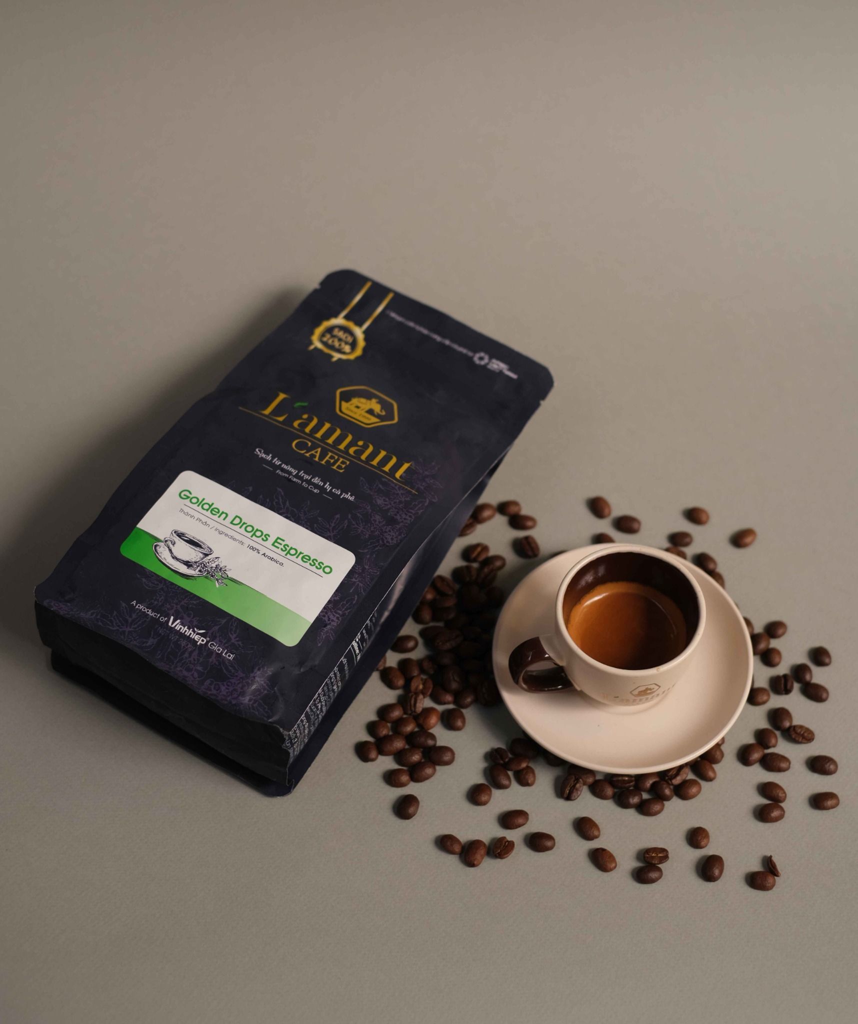  Cà phê rang nguyên hạt Golden Drop 250gr - L'amant Café Golden Drop Espresso 