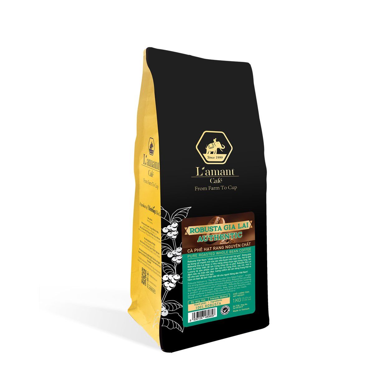 Cà phê rang xay nguyên chất Robusta Gia Lai Authentic 1kg