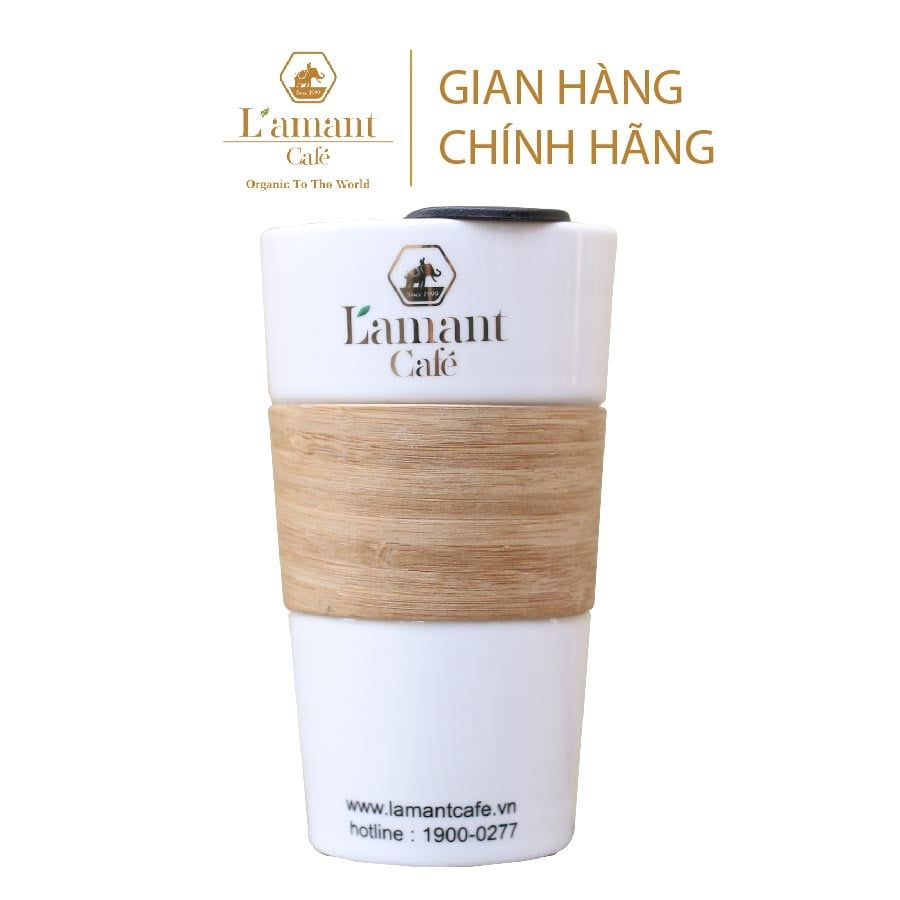Ly Sứ Cao Cấp Ốp Gỗ L'amant Café Có Nắp Đậy 500ml