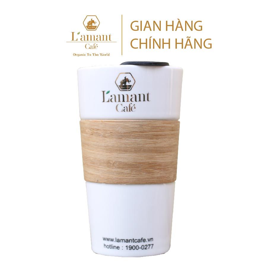 Ly Sứ Cao Cấp Ốp Gỗ L'amant Café Có Nắp Đậy 500ml