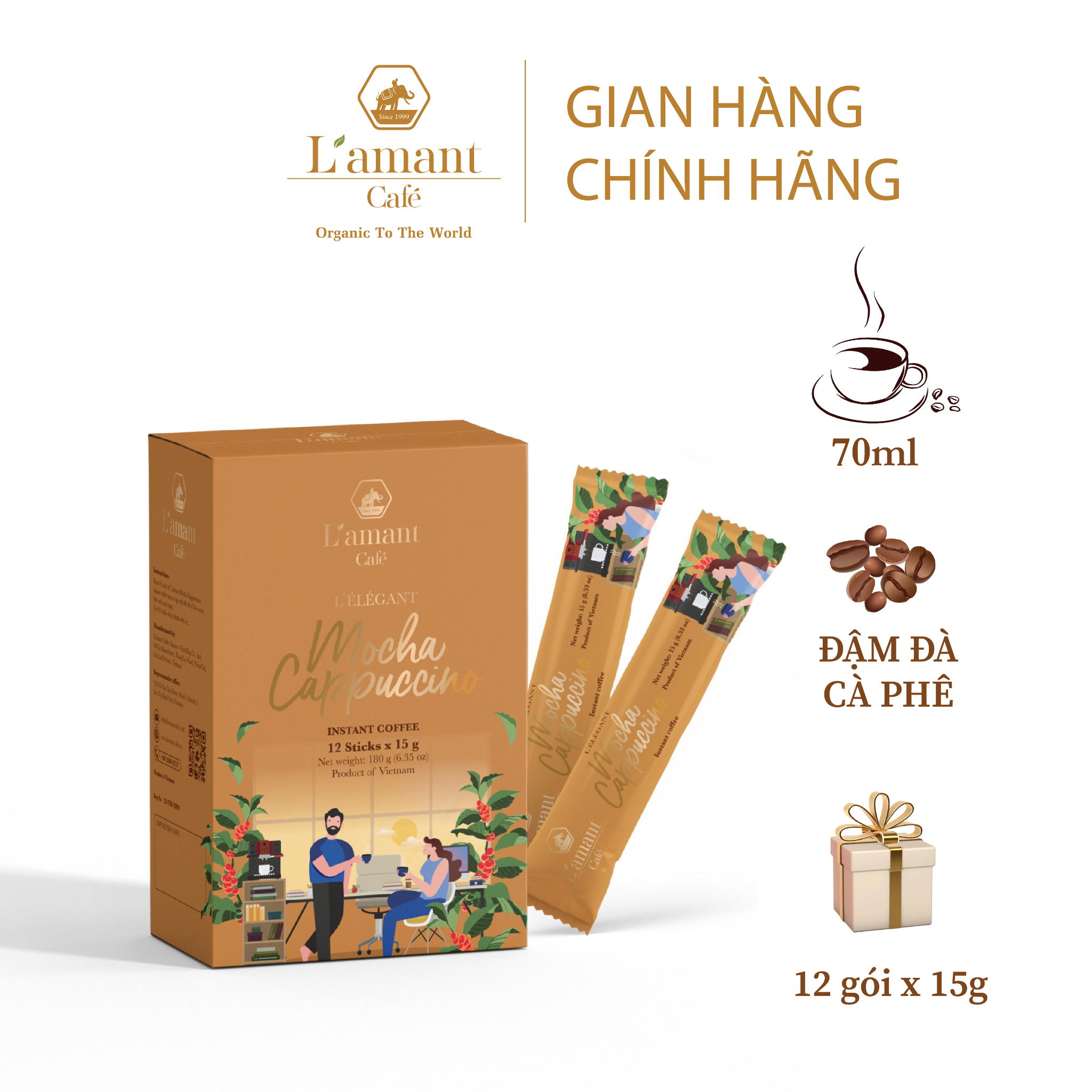  Combo 01 Coconut Cappuccino (Hộp 180G - 12 gói) VÀ Mocha Cappuccino (Hộp 180G - 12 gói) 