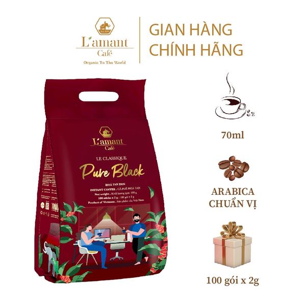  Cà phê hòa tan đen L’amant Pure Black - L’amant Pure Black Instant Coffee (Túi 200g - 100 gói) 