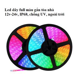 Led dây full màu gắn tòa nhà 12v-24v, IP68, chống UV, ngoài trời