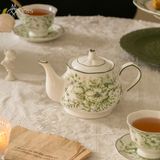 Bộ ấm chén trà gốm sứ hoạ tiết hoa văn xanh lá