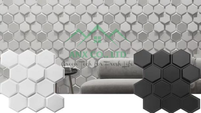 Mẫu Hexagon - Tấm ốp tường 3D sợi tre.