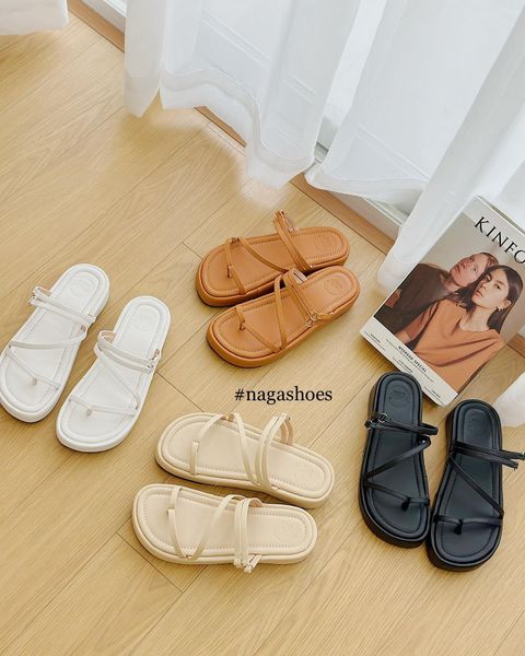  DÉP NAGASHOES ĐẾ BÁNH MÌ XỎ NGÓN & QUAI NGANG CÓ KHÓA 4P NAD244 