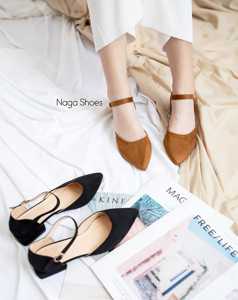 Giày Búp Bê Mũi Nhọn Bít Gót Cao 2P NAB29