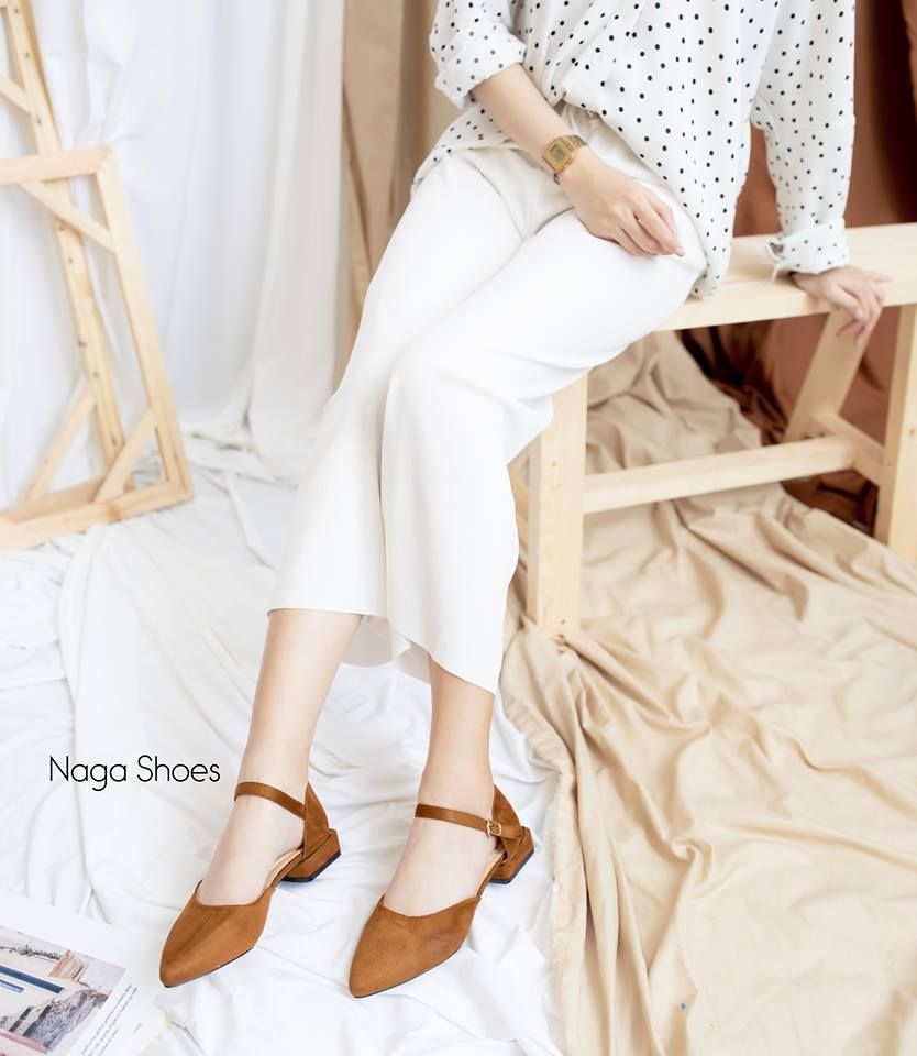 Giày Búp Bê Mũi Nhọn Bít Gót Cao 2P NAB29