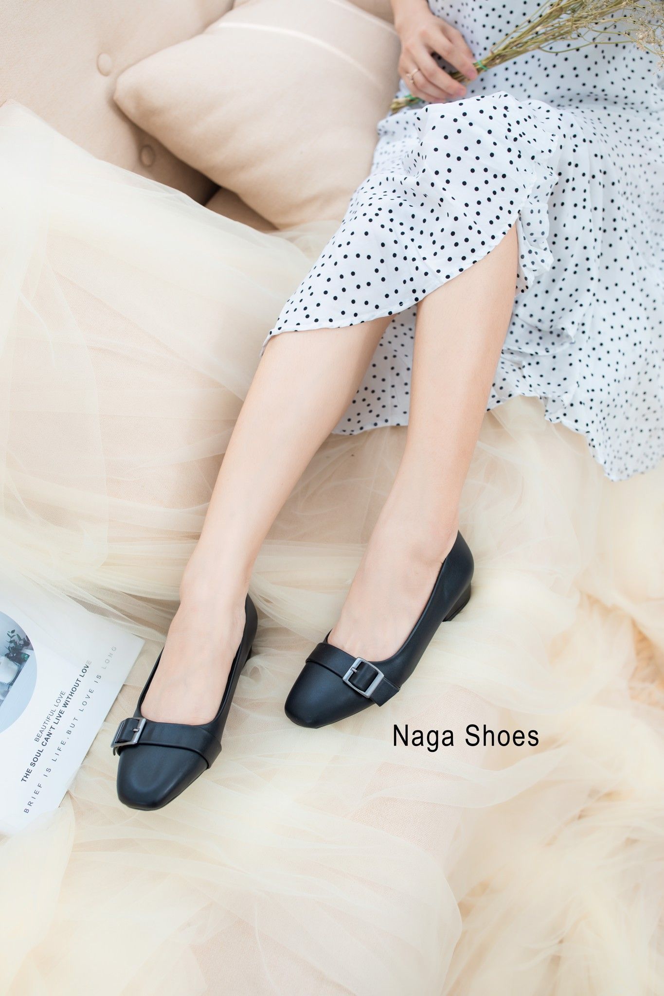 Giày Búp Bê Nagashoes Mũi Vuông Bít Gót Khóa Nhỏ NAB37