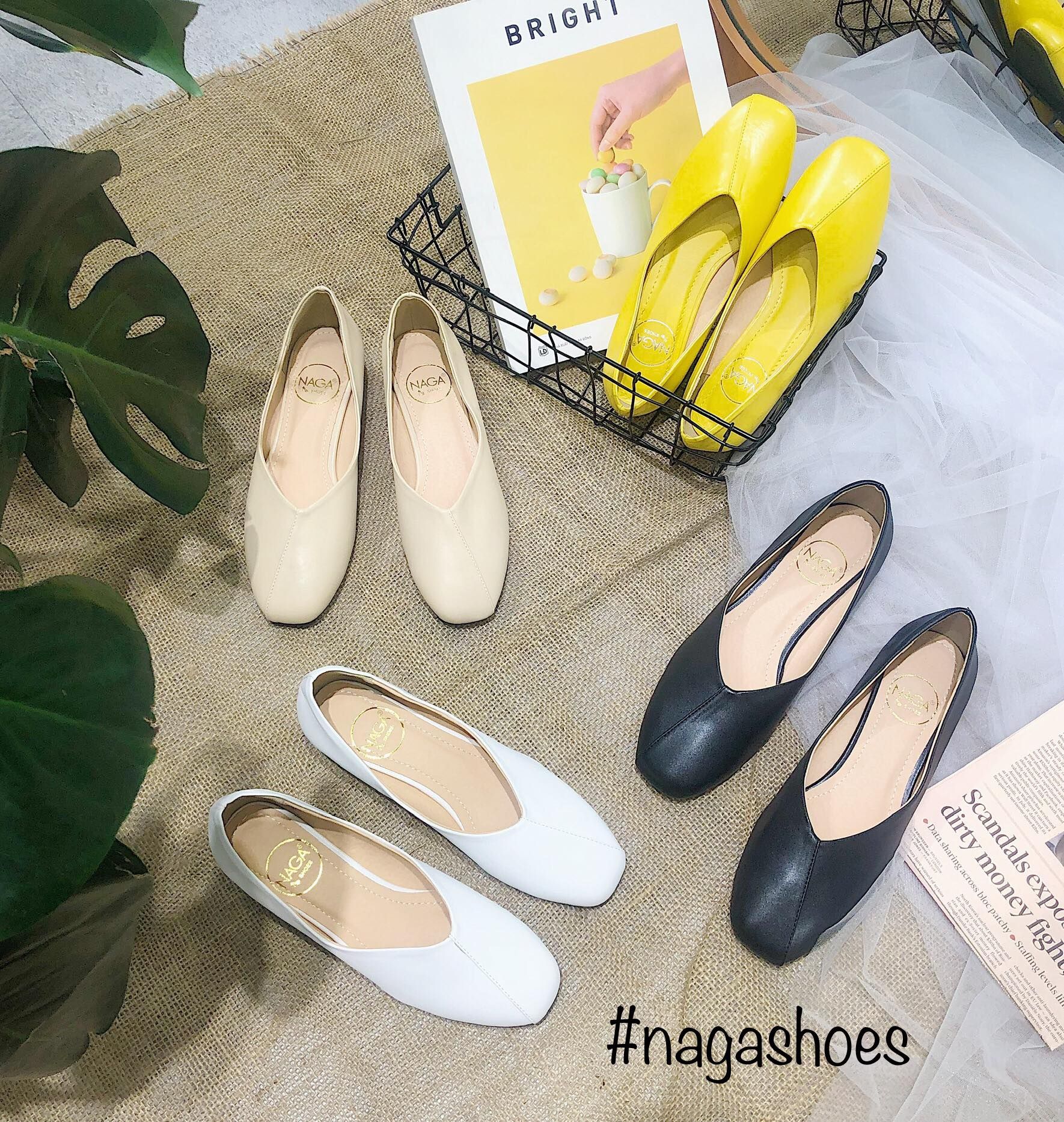 Giày Búp Bê Naga Mũi Vuông Phối Chỉ NAB39