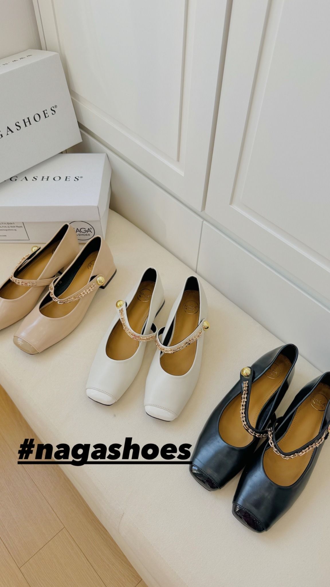  GIÀY BÚP BÊ NAGASHOES QUAI VIỀN XÍCH KHÓA DÁN 3P NAB70 