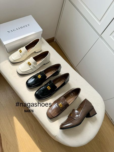  GIÀY LOAFER NAGASHOES MŨI VUÔNG & PHỤ KIỆN KIM LOẠI VÀNG NAB76 