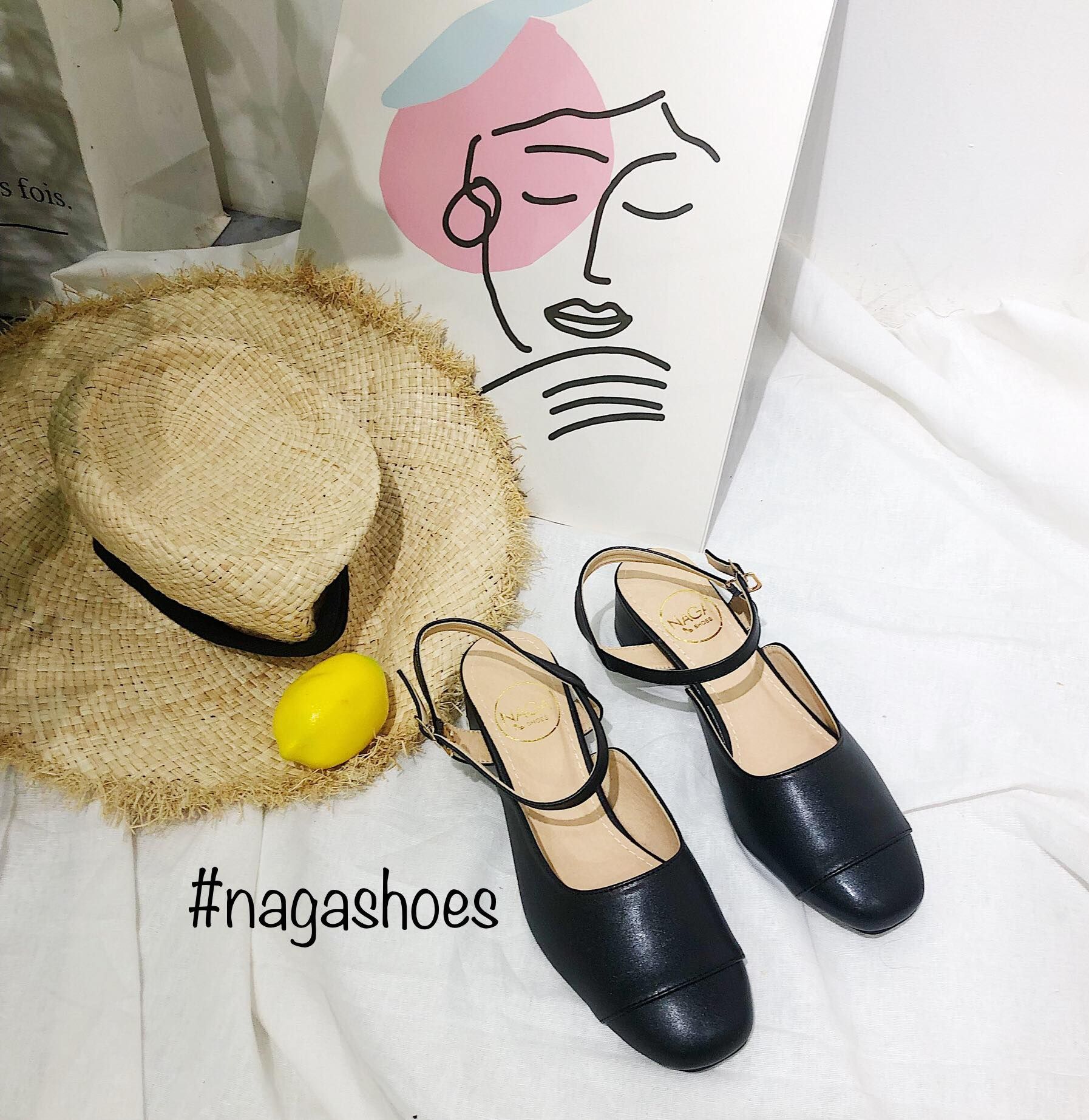 Giày Cao Gót Nagashoes Mũi Vuông Phối Chỉ 3P NAC104