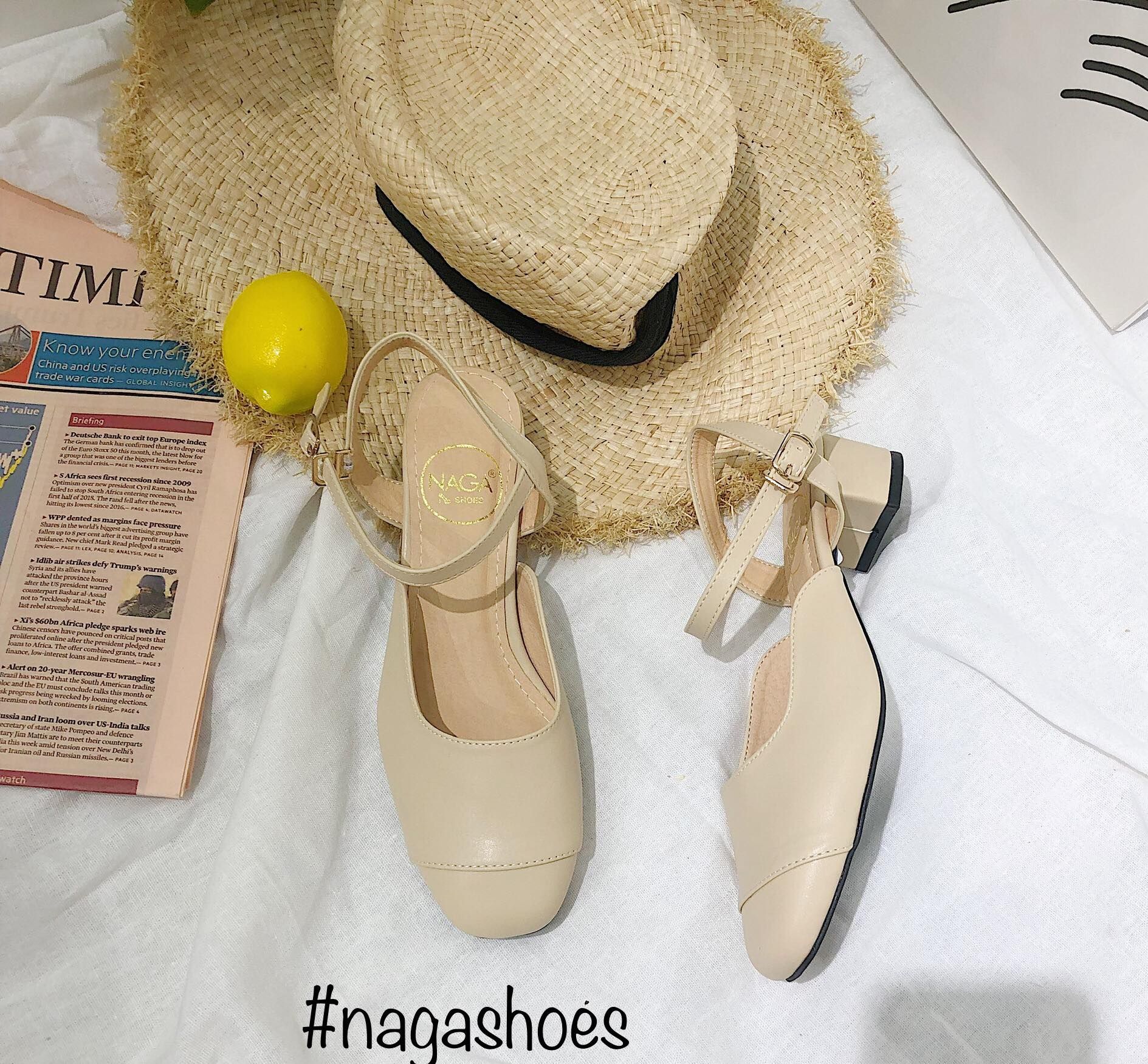 Giày Cao Gót Nagashoes Mũi Vuông Phối Chỉ 3P NAC104