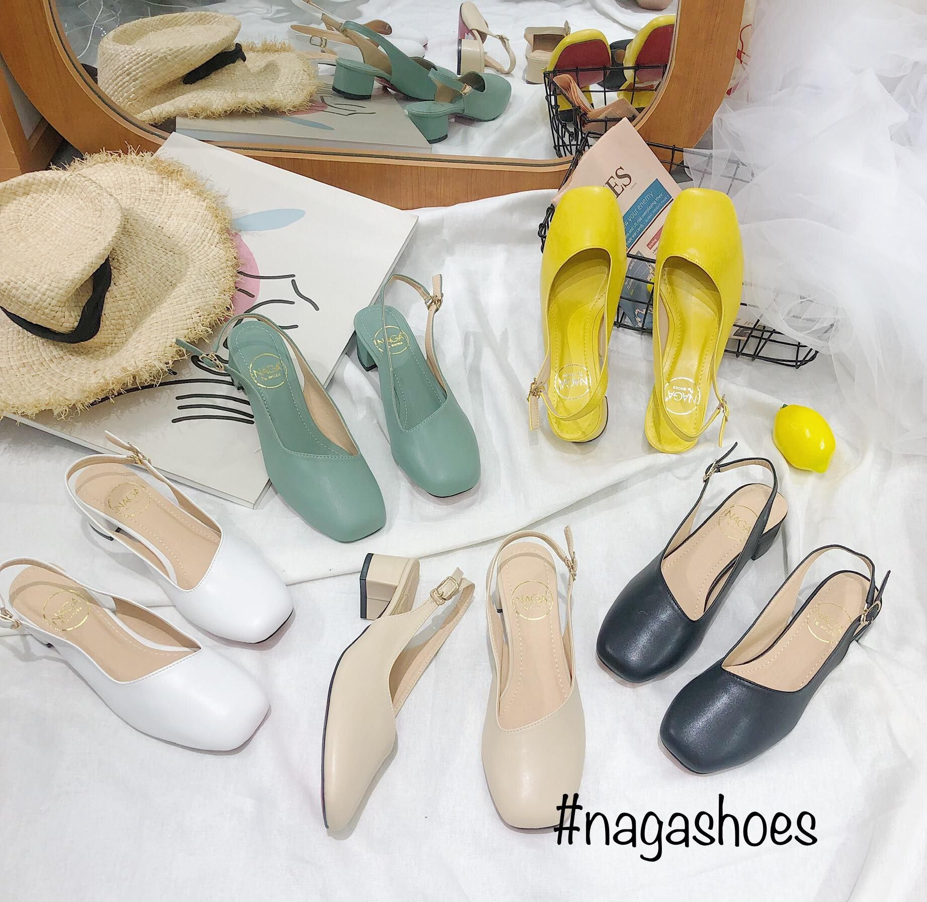 Giày Cao Gót Nagashoes Mũi Vuông Chéo 3P NAC105