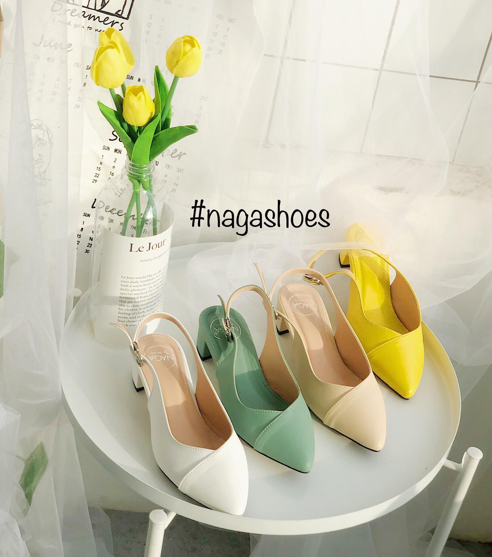 Giày Cao Gót Nagashoes Mũi Nhọn Phối Chỉ Chéo 3P NAC106