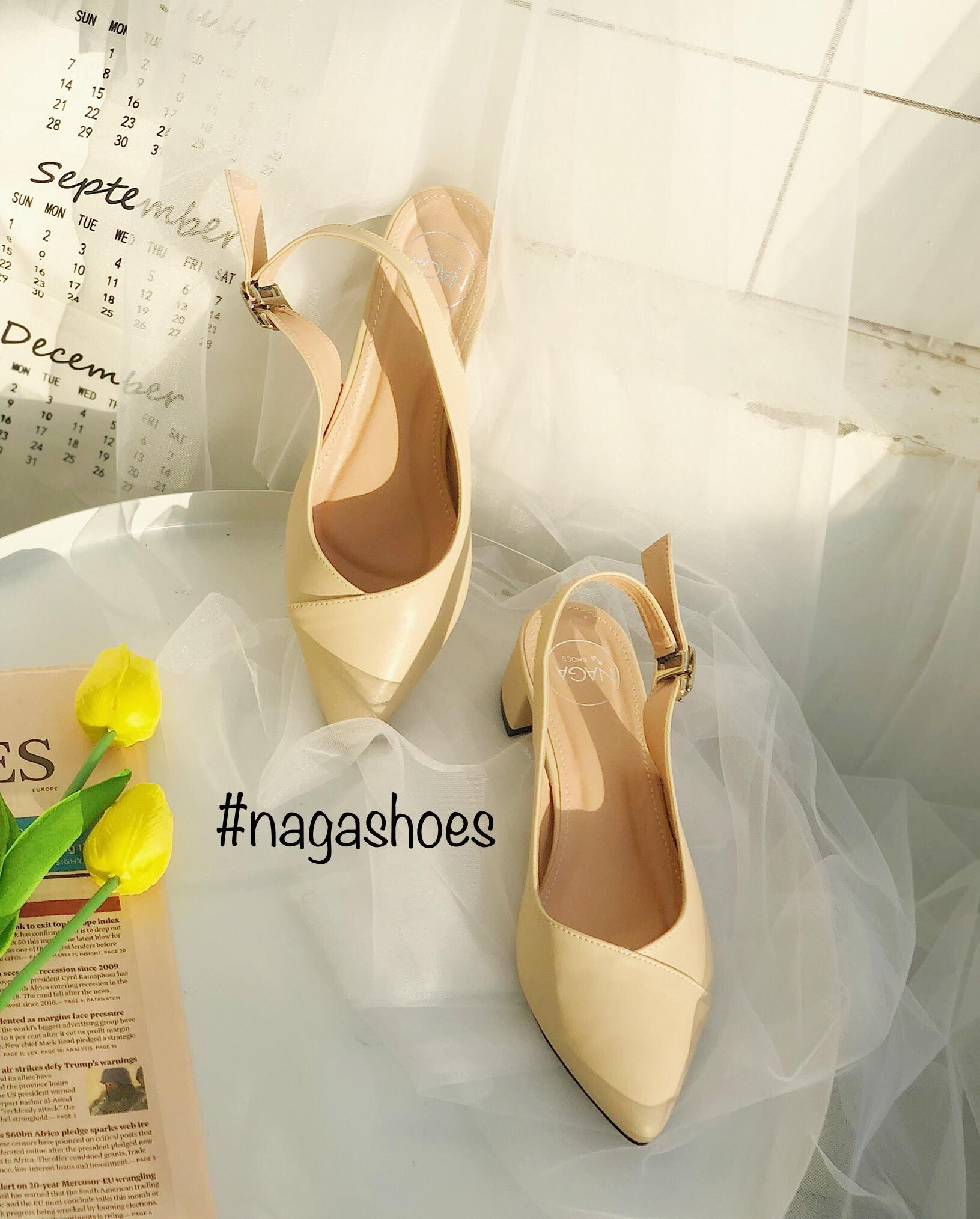 Giày Cao Gót Nagashoes Mũi Nhọn Phối Chỉ Chéo 3P NAC106