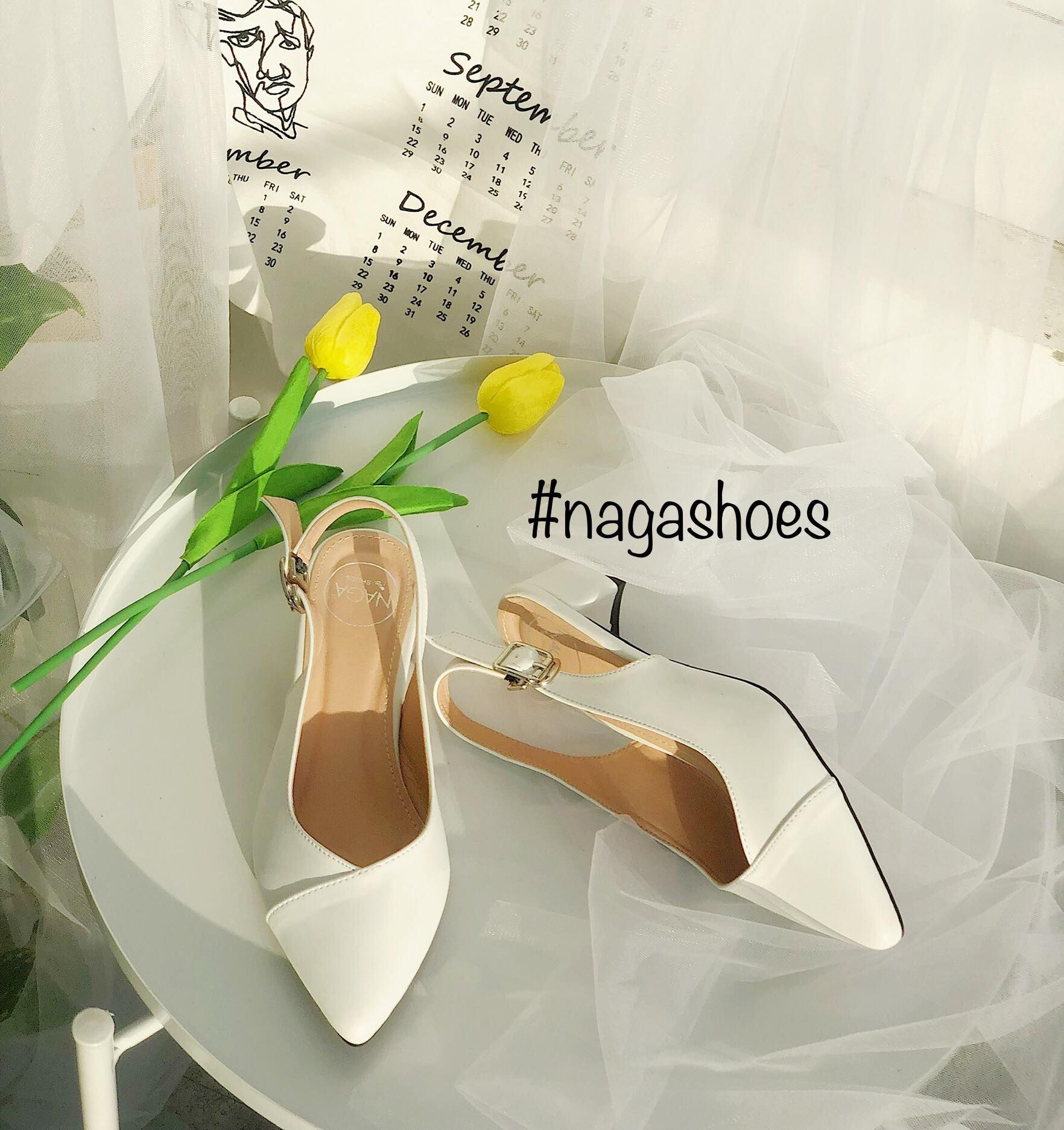 Giày Cao Gót Nagashoes Mũi Nhọn Phối Chỉ Chéo 3P NAC106