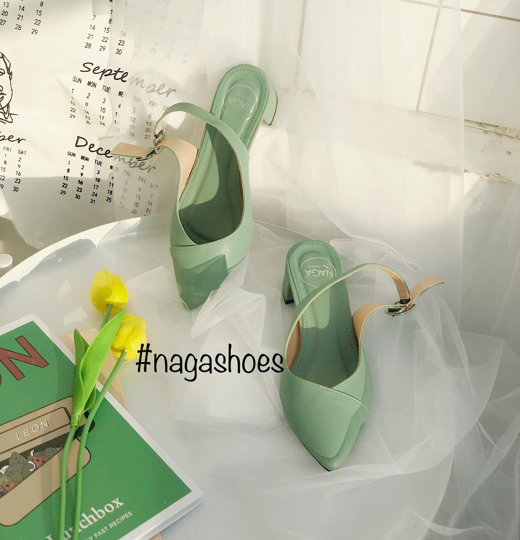 Giày Cao Gót Nagashoes Mũi Nhọn Phối Chỉ Chéo 3P NAC106