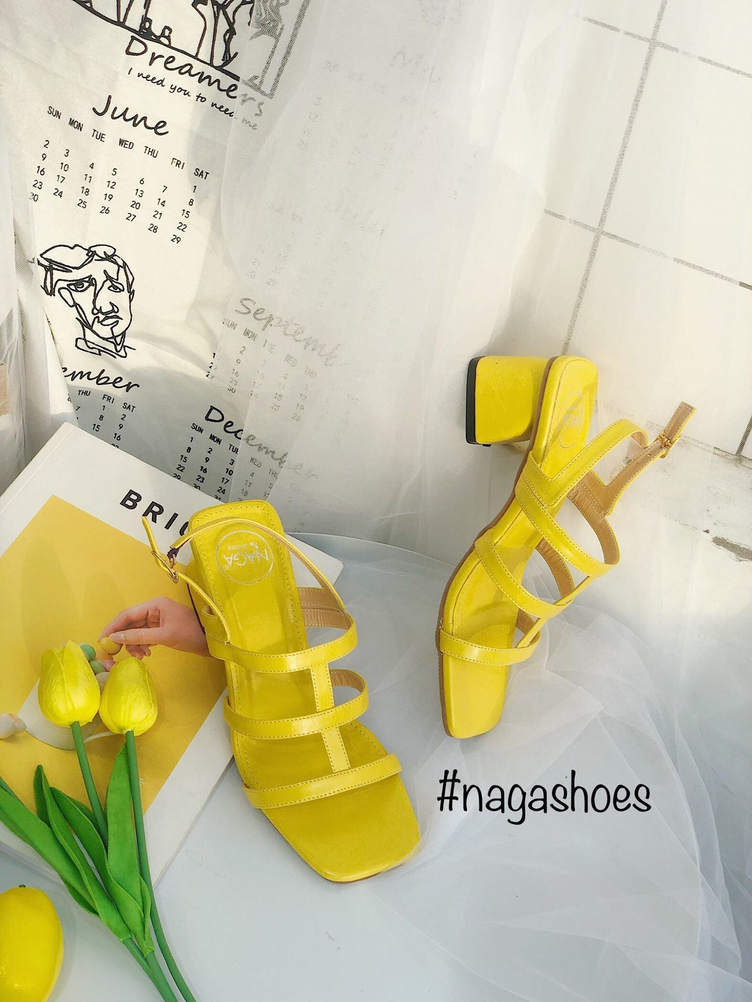 Giày Cao Gót Nagashoes Mũi Vuông 3 Quai Sọc Giữa 5P NAC107