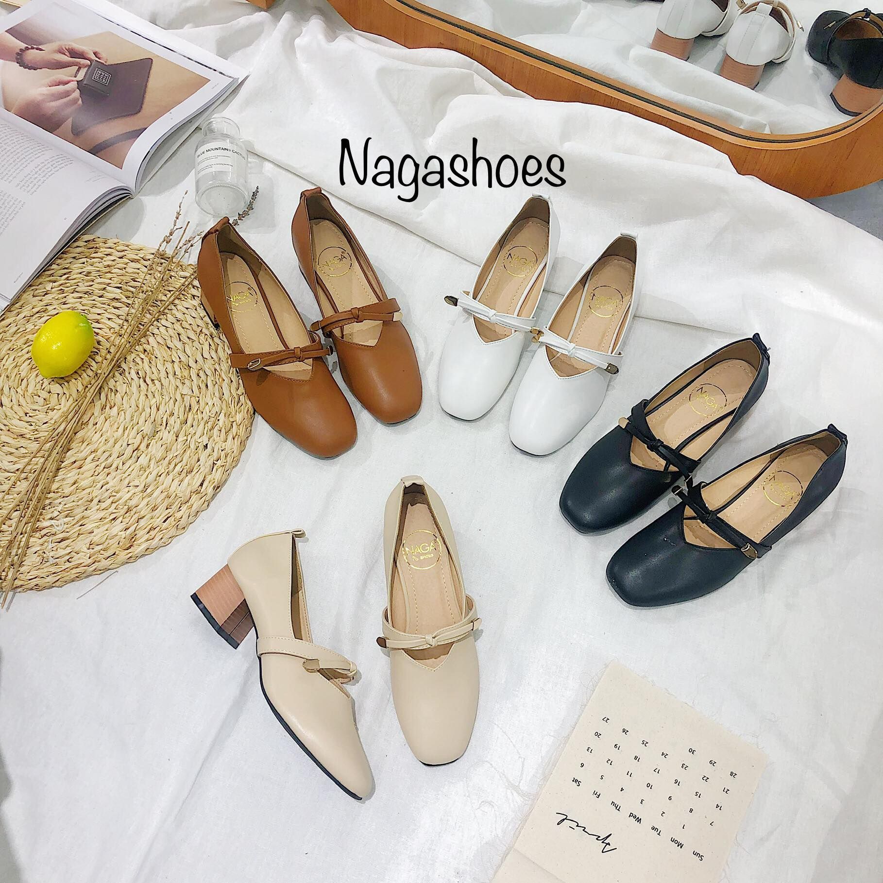 Cao Gót Mũi Vuông Thắt Nơ Đế Gỗ NAC115