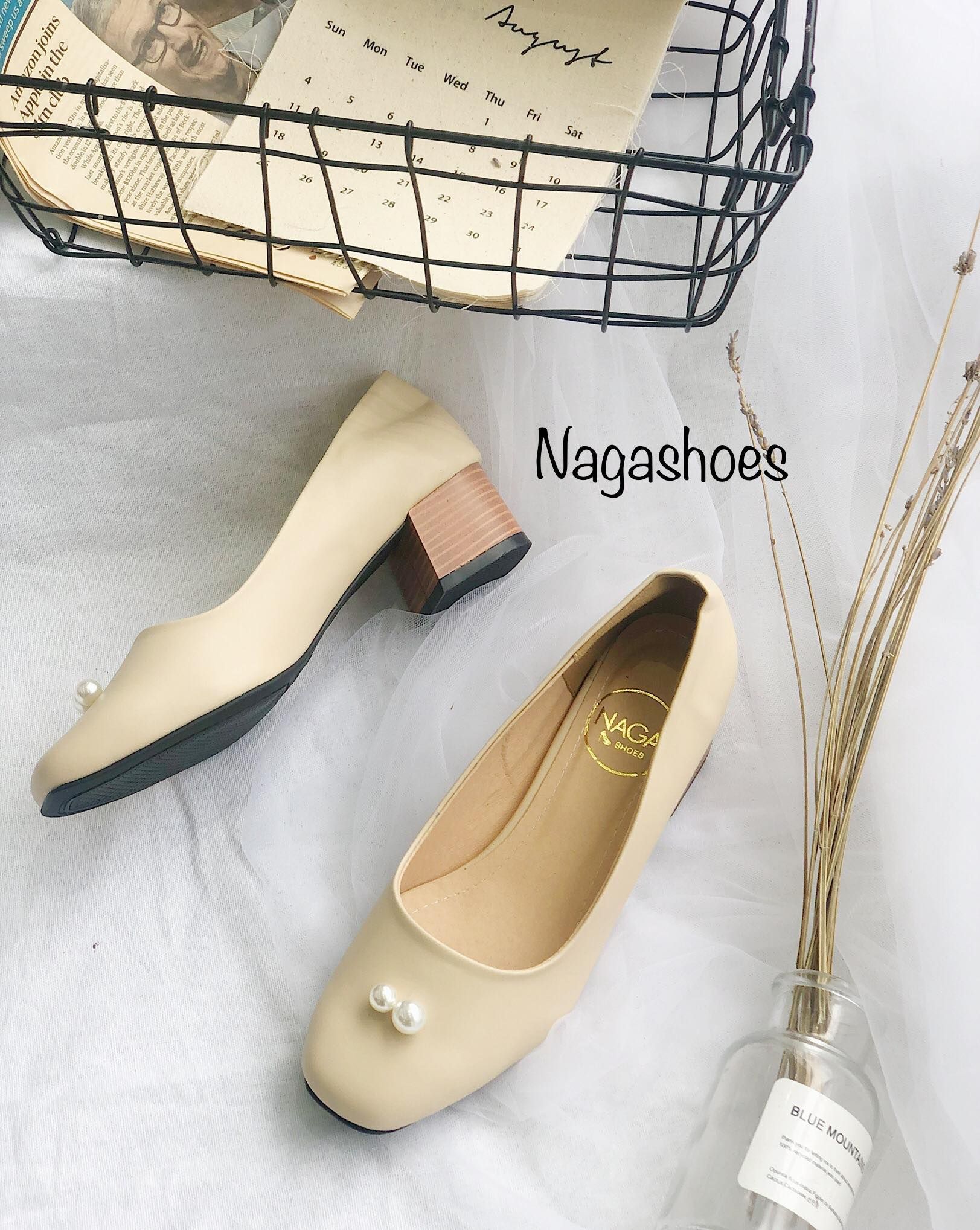 Cao Gót Mũi Vuông Đính 2 Ngọc Trai NAC123