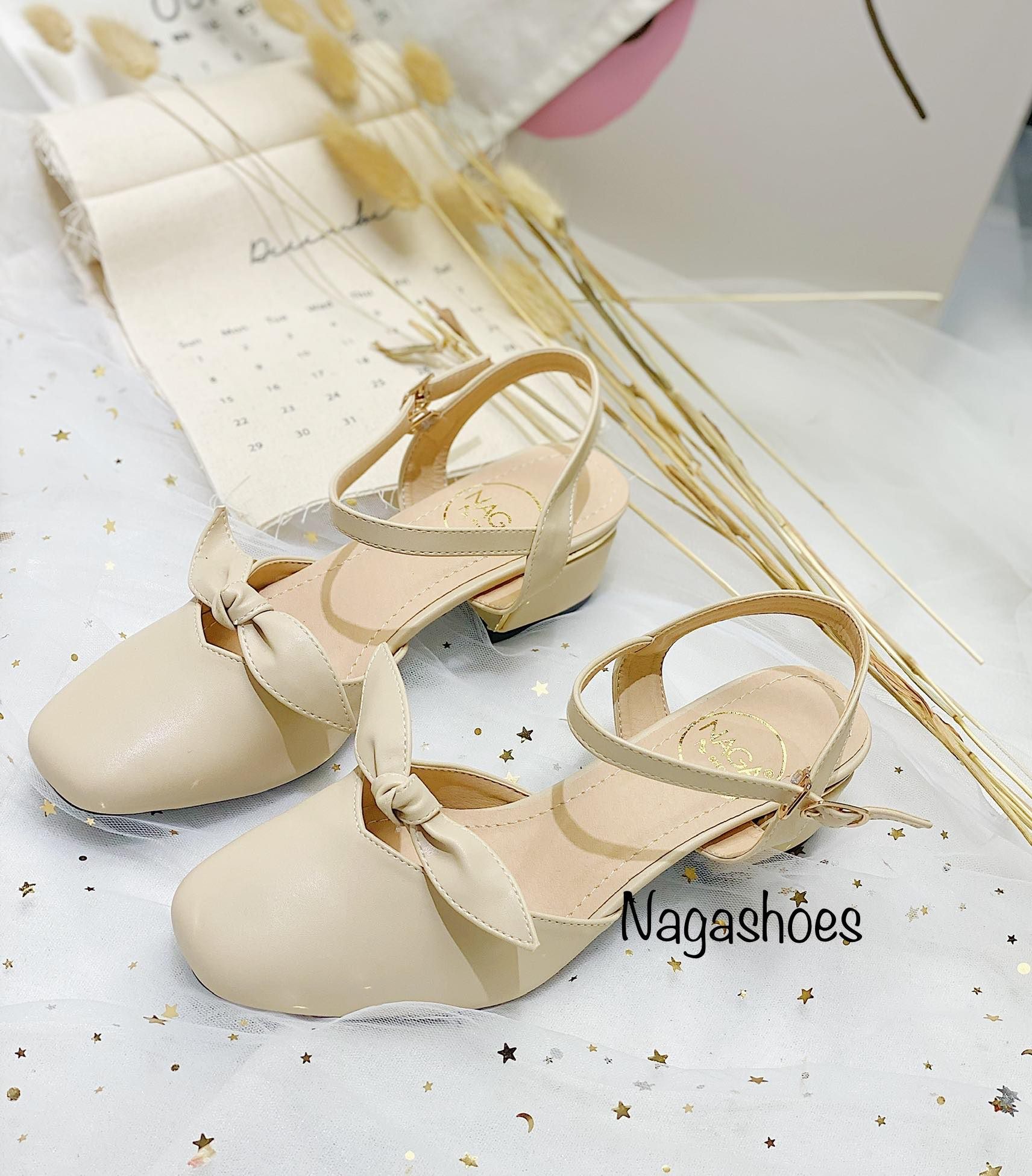 Cao Gót Mũi Vuông Nơ Gót 3P Phối Viền Nac145