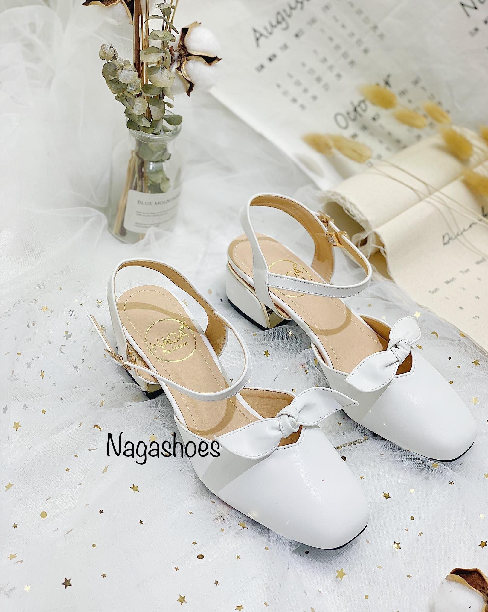 Cao Gót Mũi Vuông Nơ Gót 3P Phối Viền Nac145