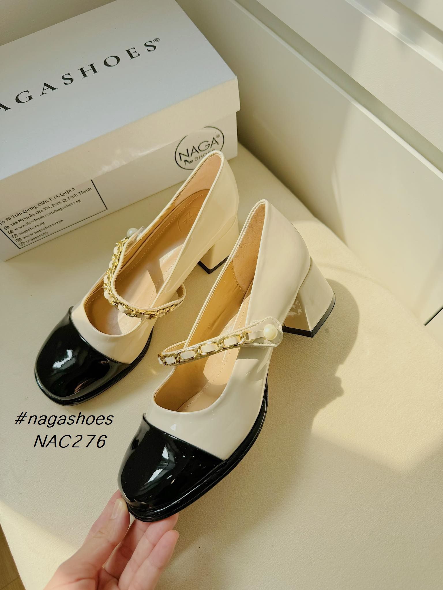  CAO GÓT MARY JANE NAGASHOES QUAI NGANG PHỐI XÍCH 5.5P NAC276 