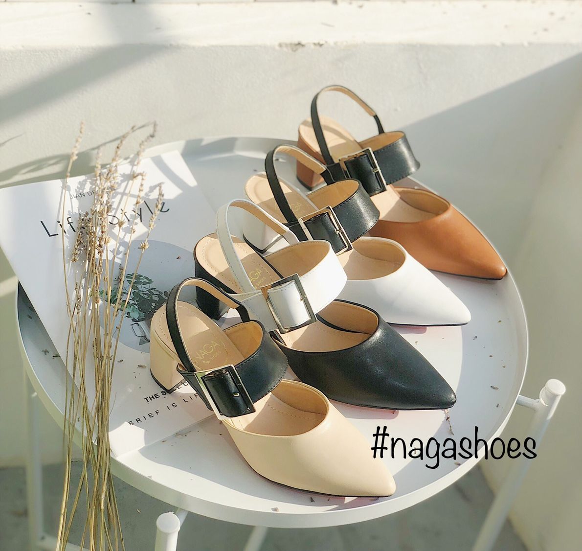 Giày Cao Gót Nagashoes Phối Quai Khóa Lớn 5P NAC89