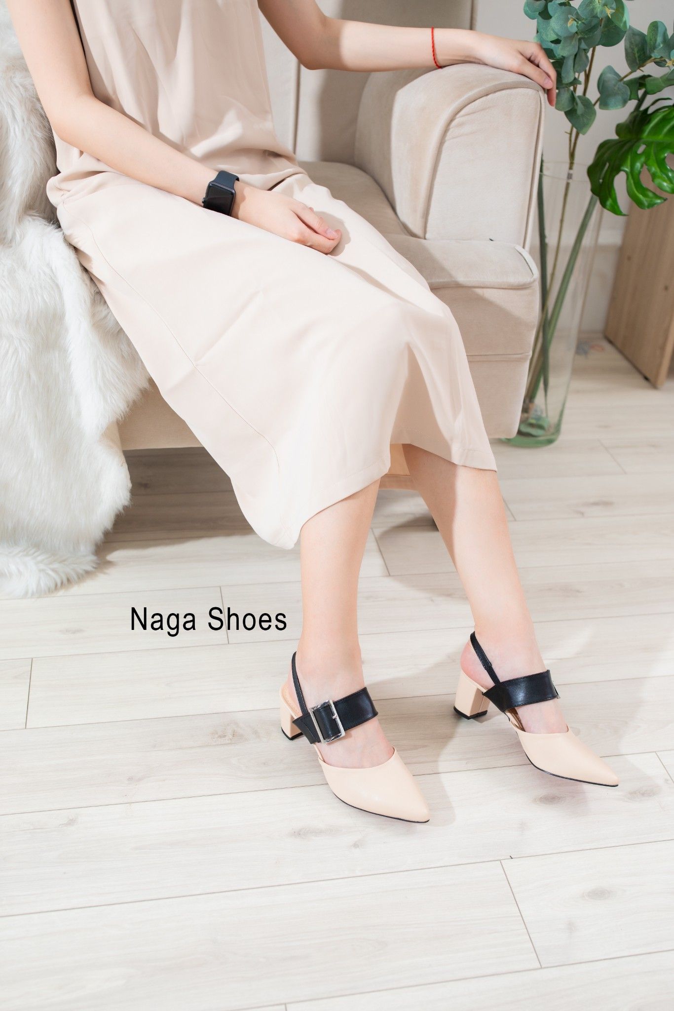 Giày Cao Gót Nagashoes Phối Quai Khóa Lớn 5P NAC89