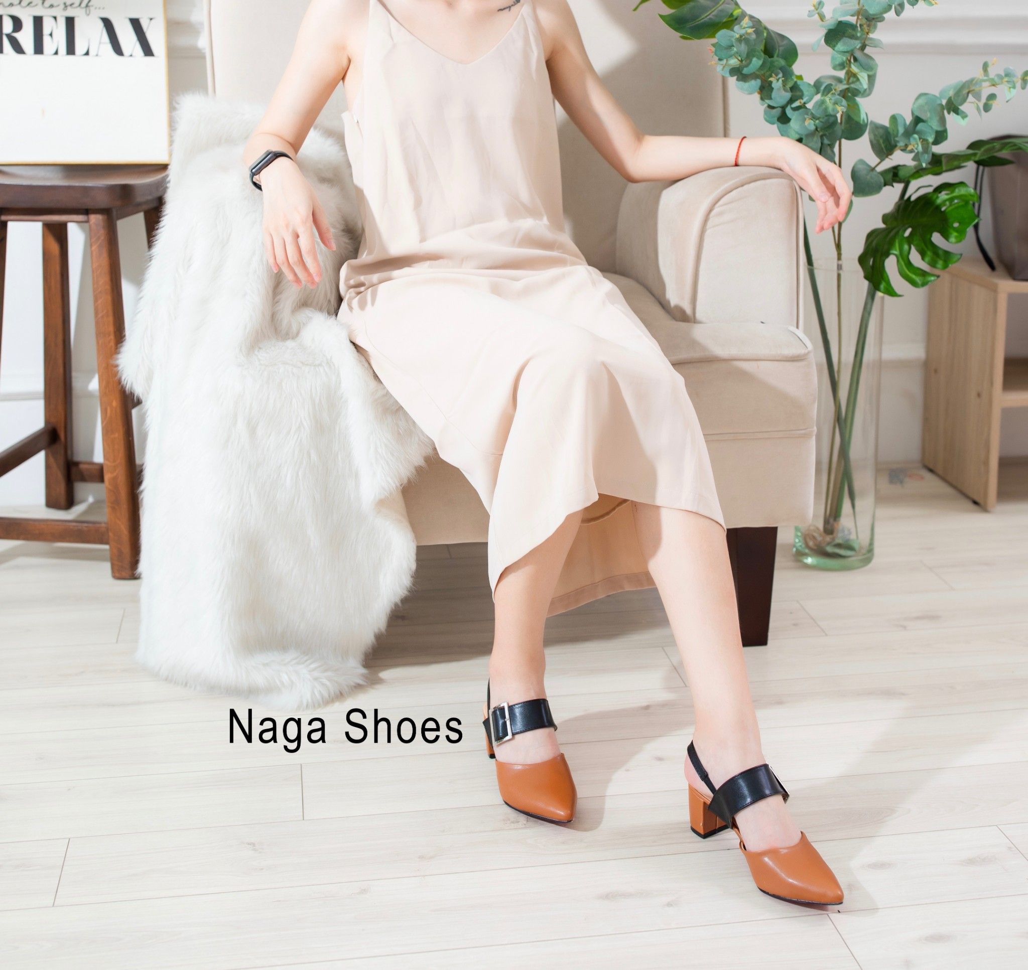 Giày Cao Gót Nagashoes Phối Quai Khóa Lớn 5P NAC89