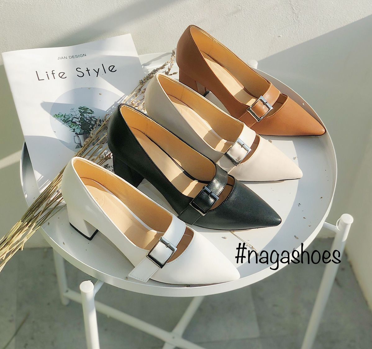 Giày Cao Gót Nagashoes Mũi Nhọn Khóa Ngang 6P NAC90