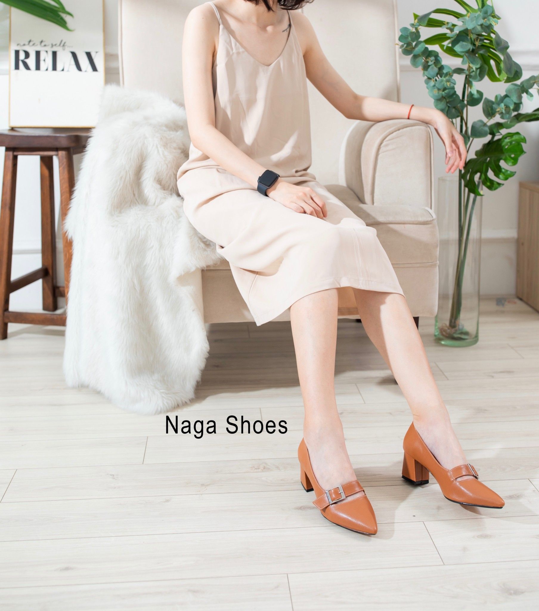 Giày Cao Gót Nagashoes Mũi Nhọn Khóa Ngang 6P NAC90