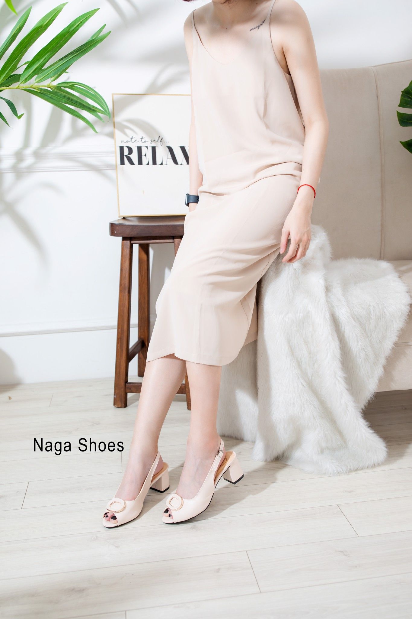 Giày Cao Gót Hở Mũi Khóa Tròn 5P NAC97