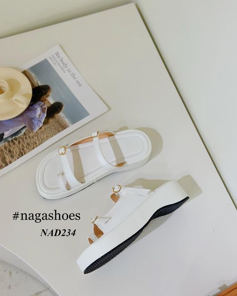  DÉP NAGASHOES ĐẾ BÁNH MÌ 2 QUAI NGANG PHỐI KHÓA NHỎ 4P NAD234 