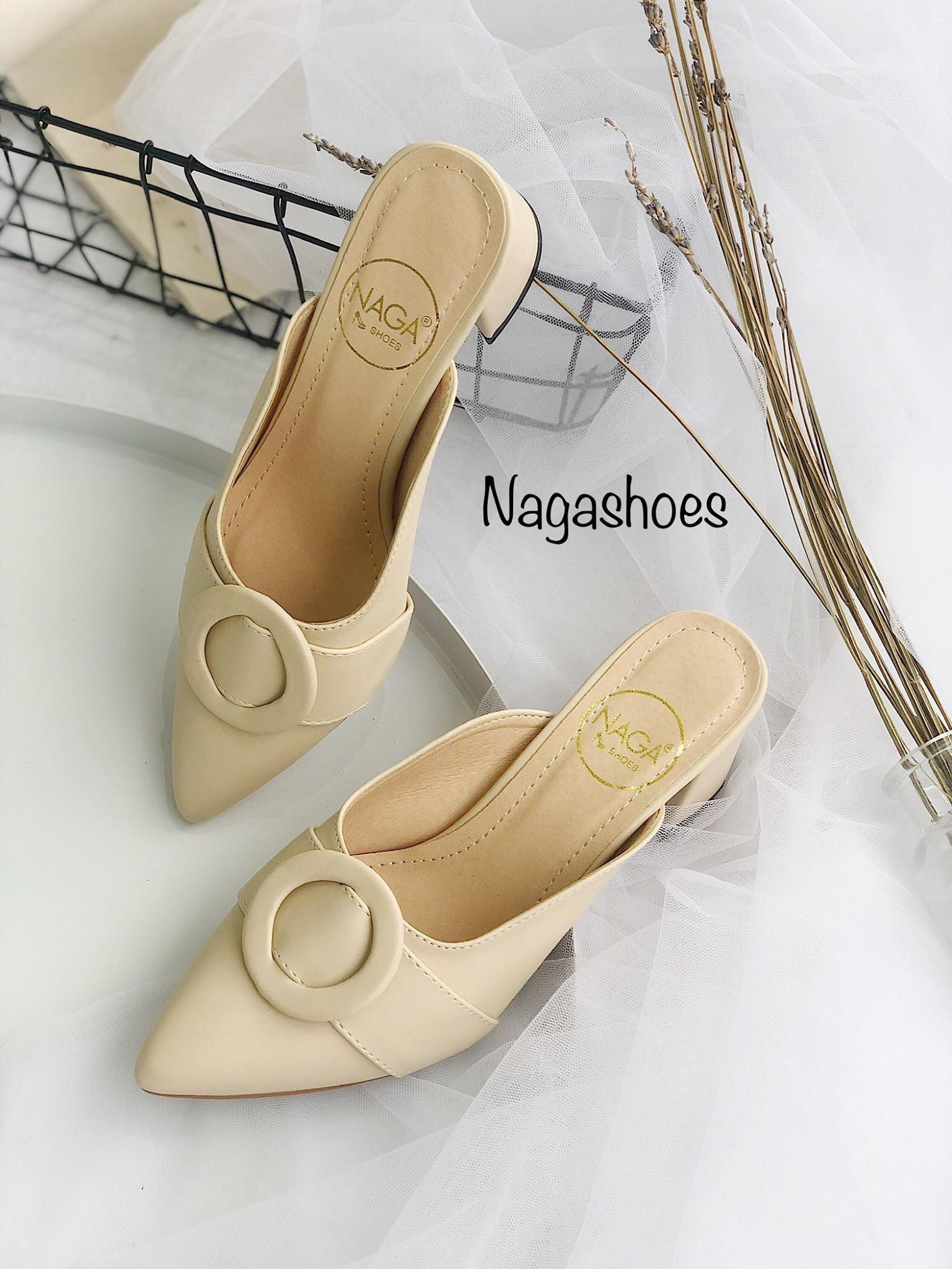 Dép Mũi Nhọn Phối Khóa Tròn NAD78