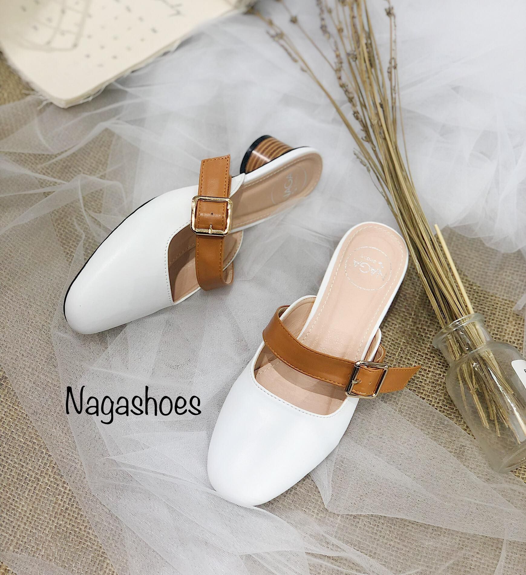 Dép Mũi Vuông Khóa Nhỏ Gót Gỗ NAD80