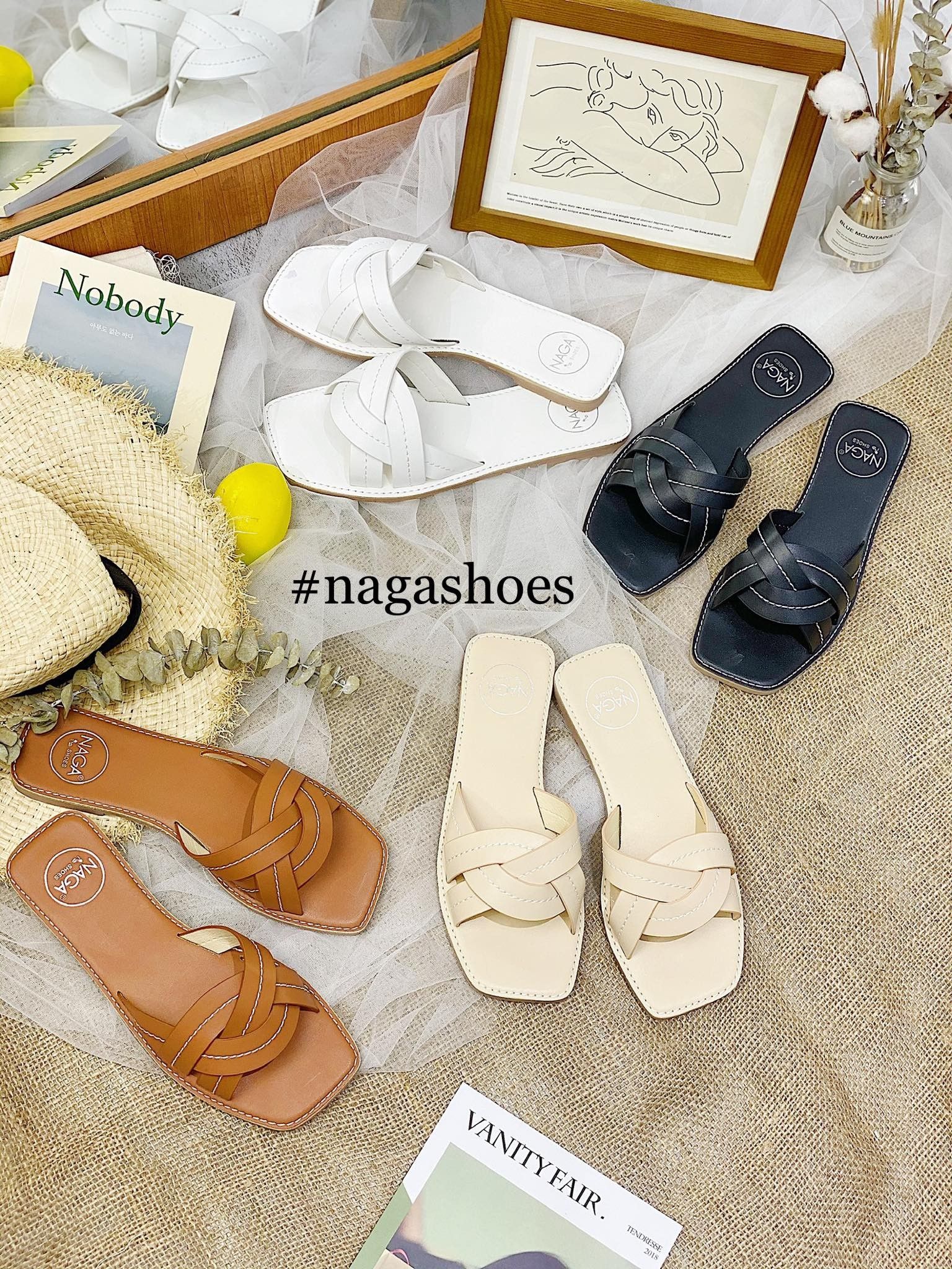 DÉP MŨI VUÔNG QUAI CHÉO VIỀN CHỈ NAD98