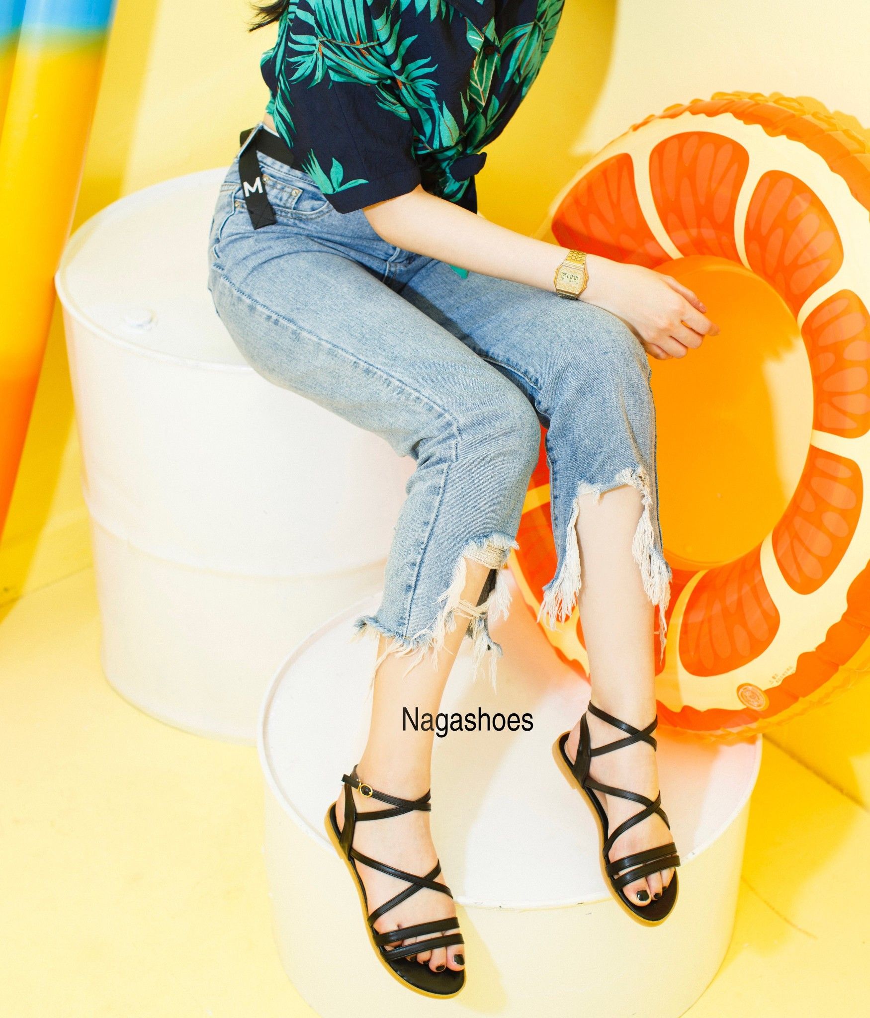 Giày Sandal Quai Ngang Mảnh Có Khóa NAS113