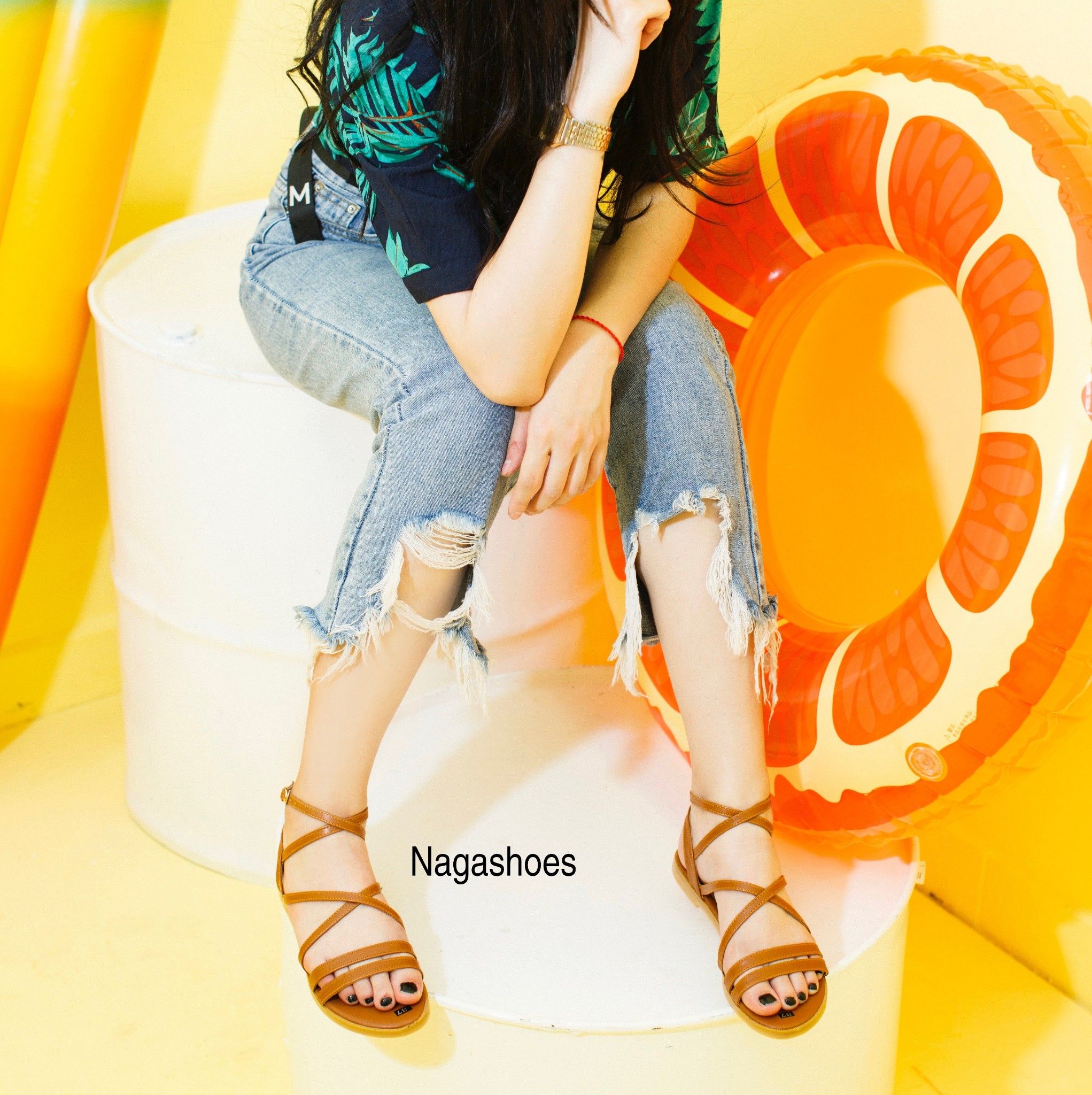 Giày Sandal Quai Ngang Mảnh Có Khóa NAS113