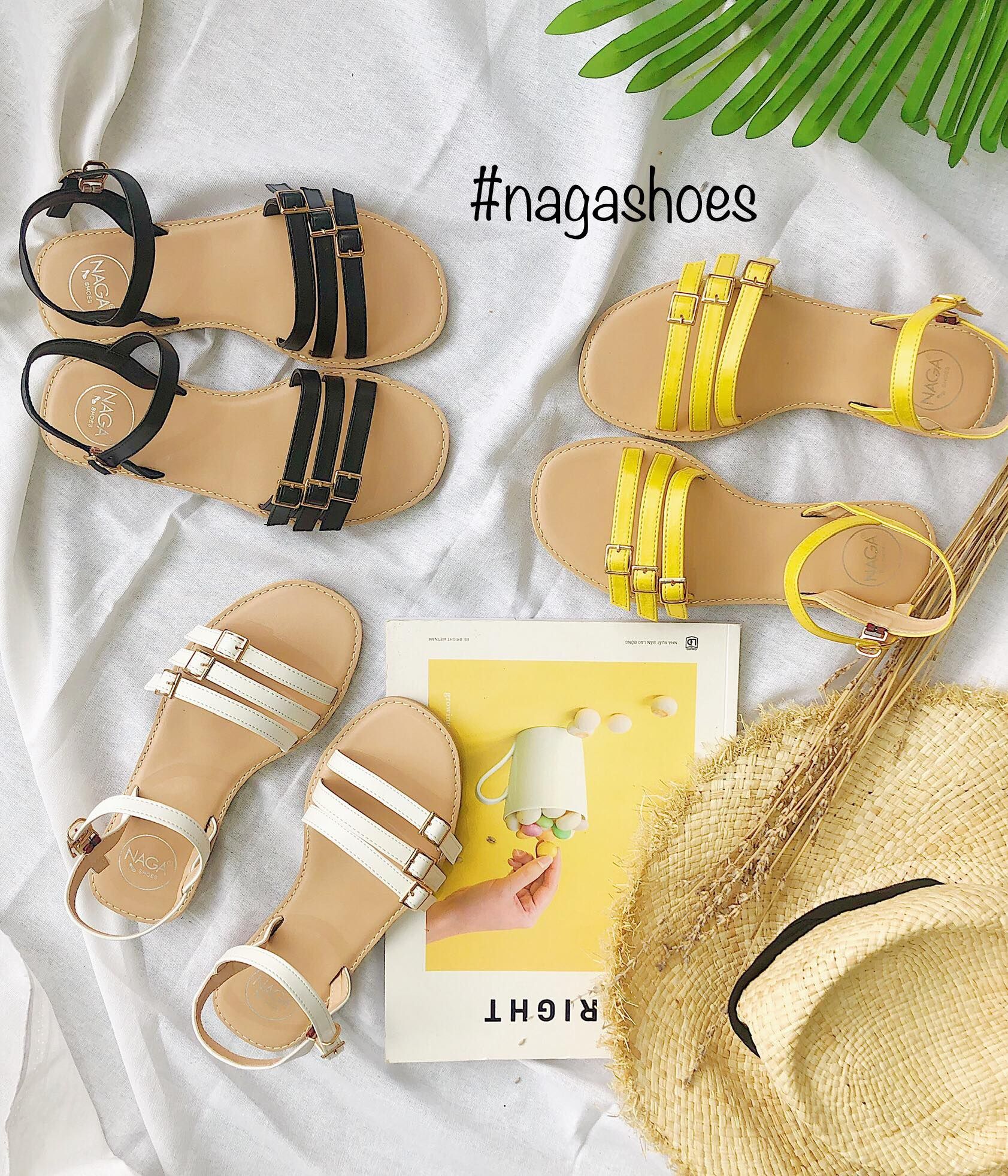 Giày Sandal Mũi Tròn 3 Quai Khóa Nhỏ NAS144