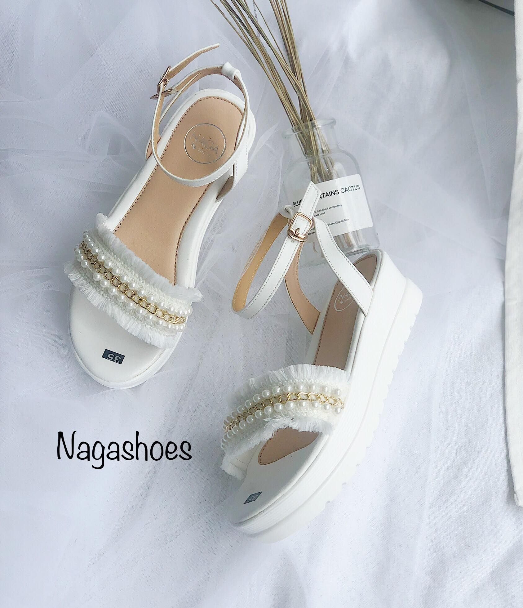 Sandal Quai Ngang Ngọc Trai 3 Phân NAS158