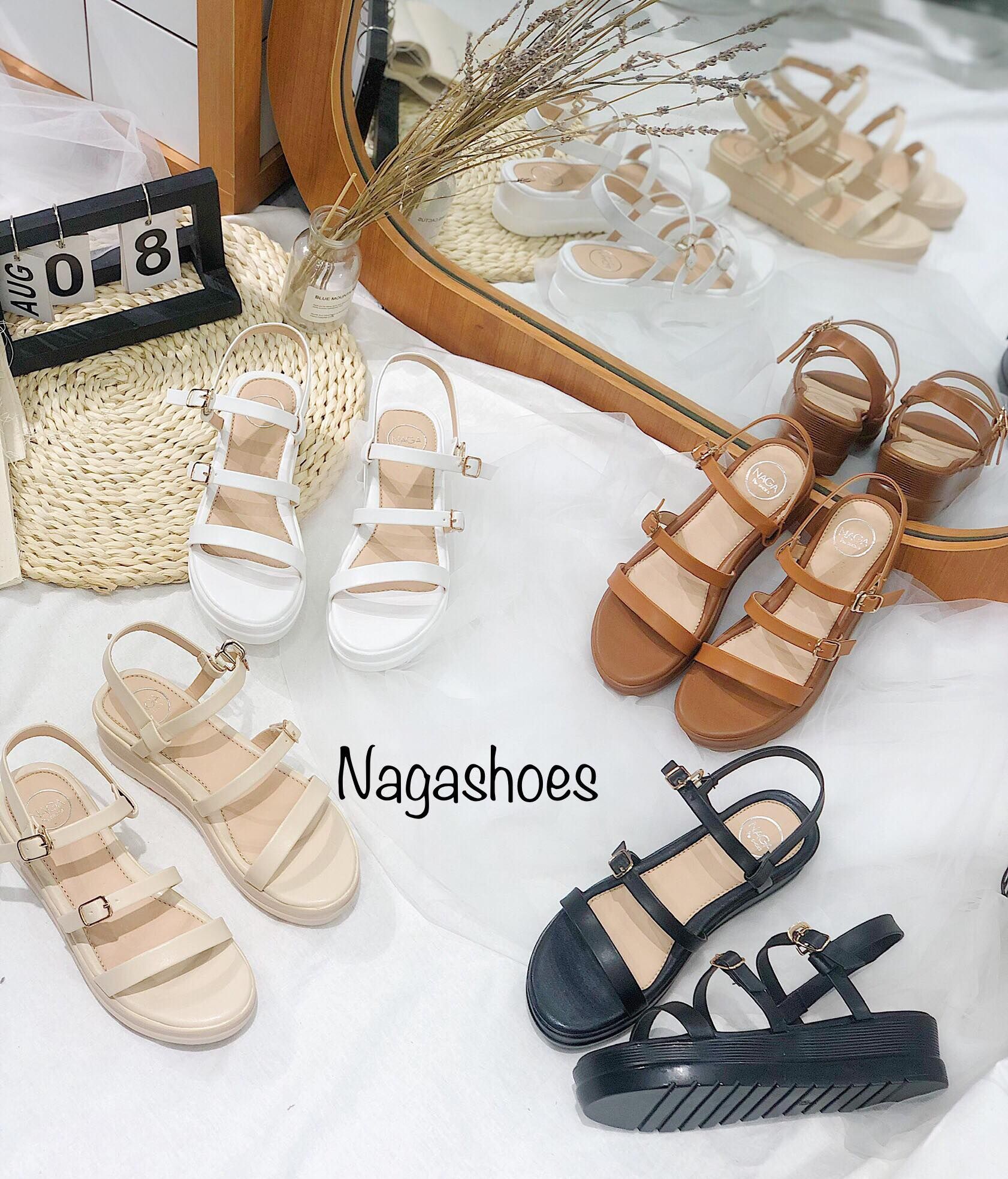 Sandal 2 Quai Ngang Phối Khóa Nhỏ NAS159