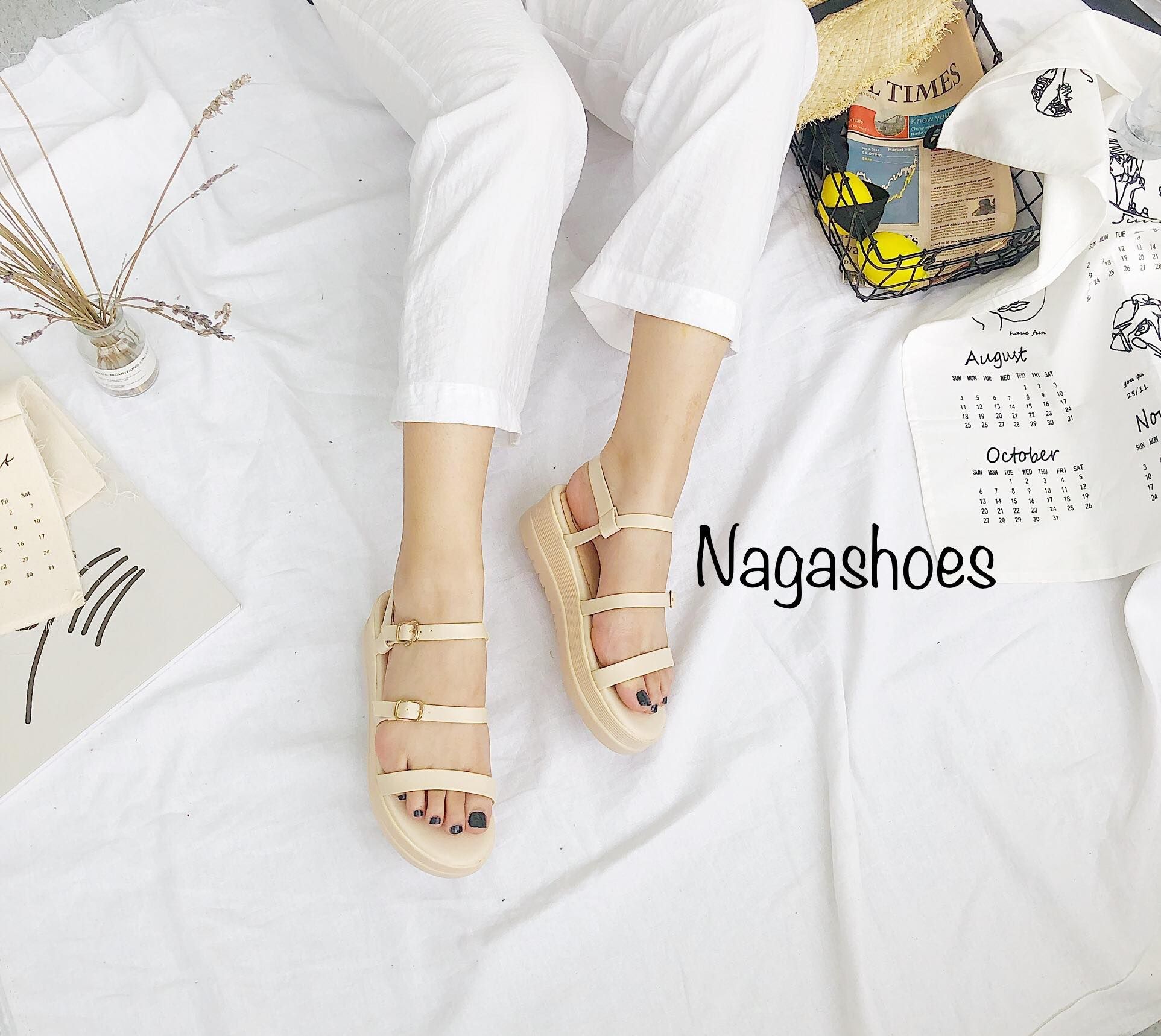 Sandal 2 Quai Ngang Phối Khóa Nhỏ NAS159