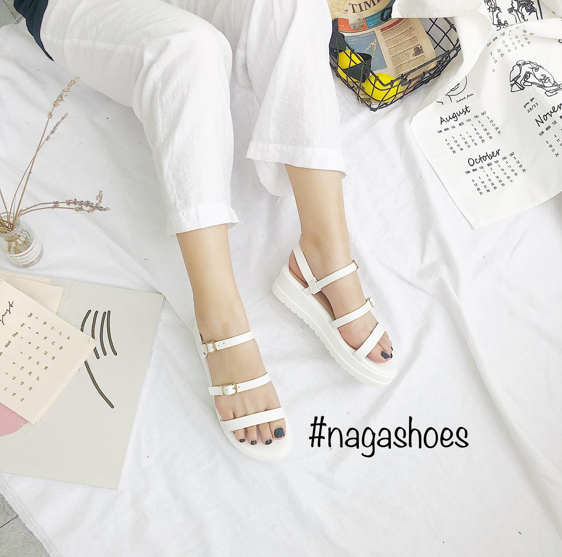 Sandal 2 Quai Ngang Phối Khóa Nhỏ NAS159